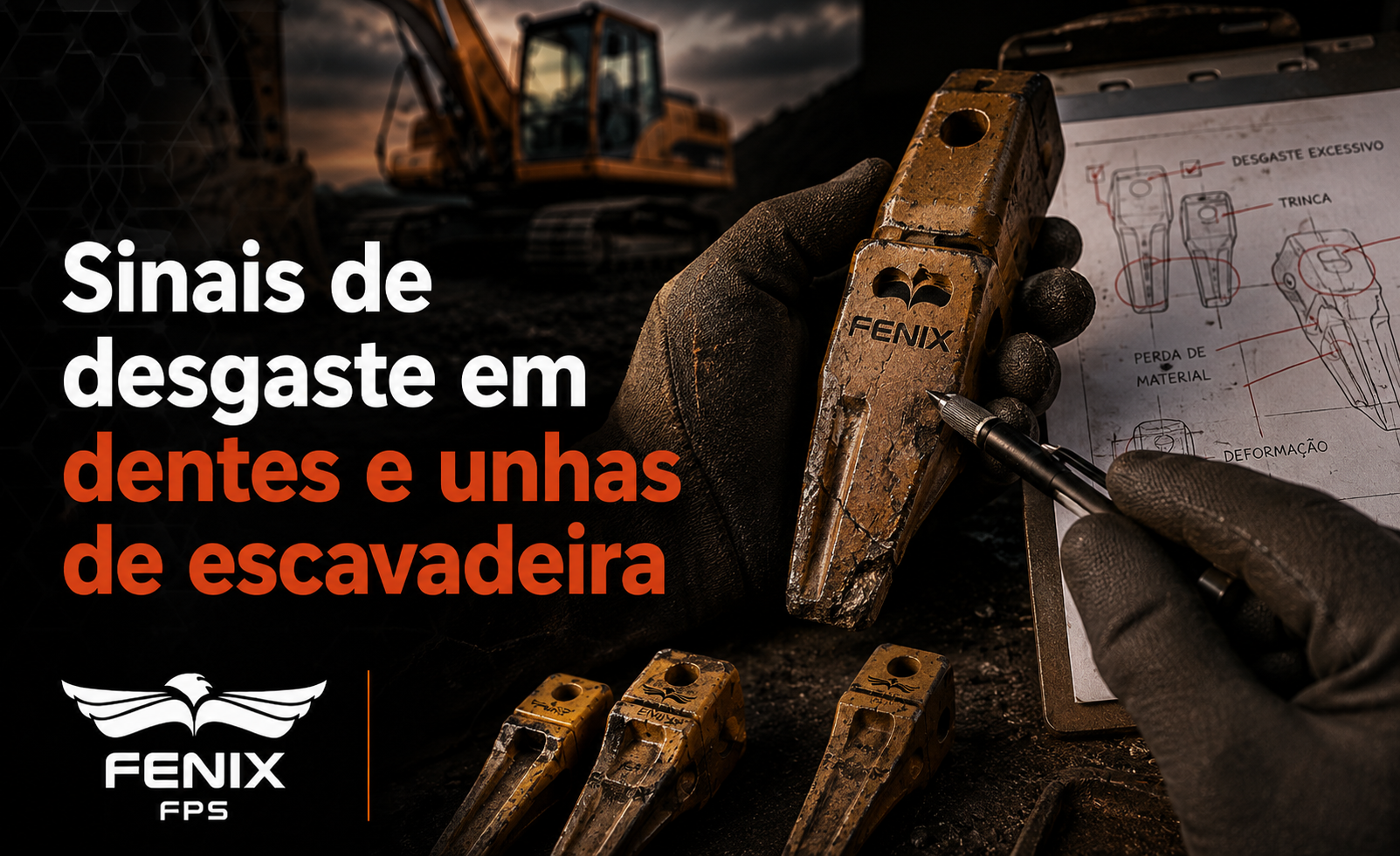 Sinais de desgaste em dentes e unhas de escavadeira 